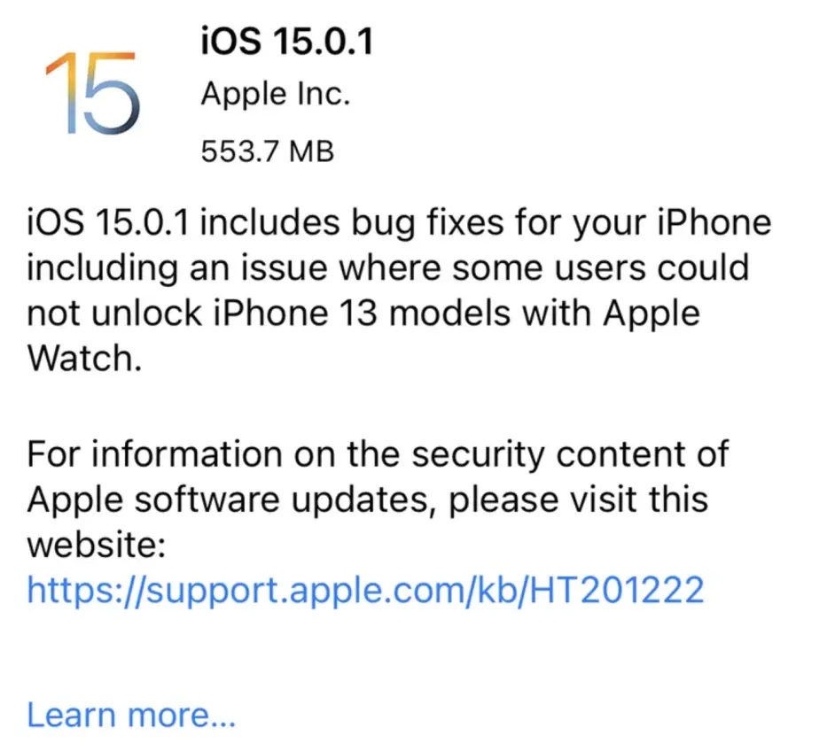 iOS15.0.1正式版