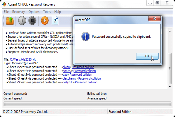 Accent Excel Password Reco